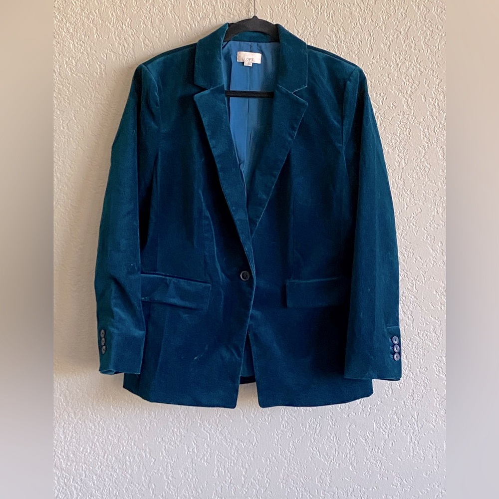 LOFT Teal Velvet Blazer Size 14 NWOT